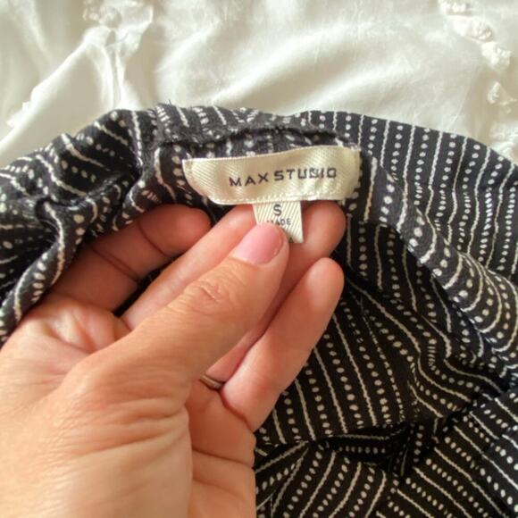 Max studio wide flared pants scrunch waist black white dots small with tie belt - Picture 7 of 7